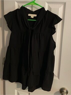 Black Tie-Neck Sleeveless Ruffle Tiered Blouse